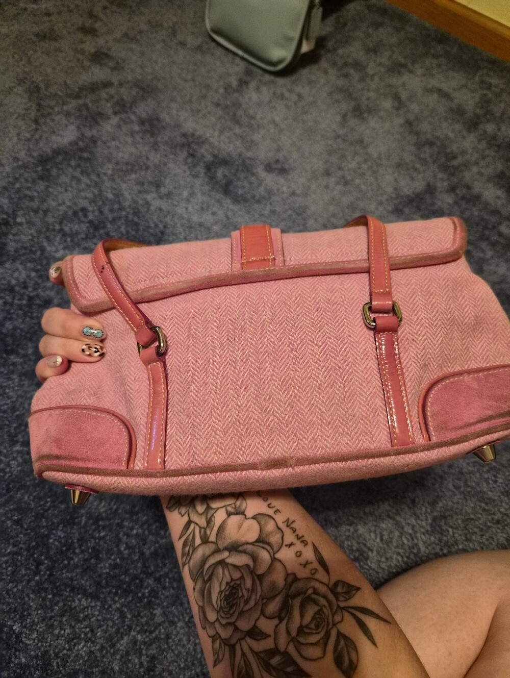 Coacg Y2k Pink Herringbone Hamptons Satchel Handbag - Picture 6 of 7